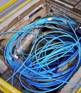 Fibre optic cable in a Telstra pit.